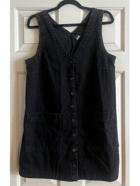 Black Washed Denim Vest / Mini-Dress with Pockets